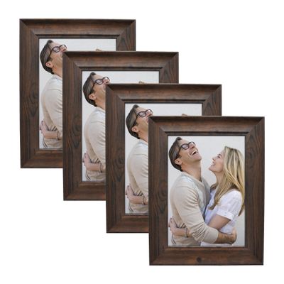 Alkerman 5x7 Picture Frames Rustic Distressed Brown Wood Pattern High Definition Glass for Table Top Display and Wall Mounting Photo FramePack of 4