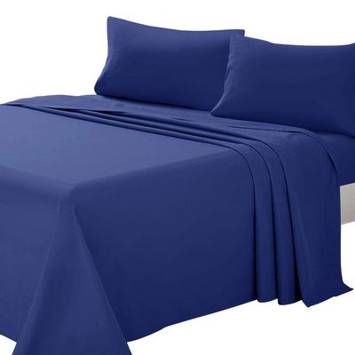 Comfort Bed Store 800 Series Organic Cotton 4PC Sheet Set (1 Flat Sheet, 1 Fitted Sheet, 2 Pillowcases) Fitted with 27 inches Deep Pocket Elegant Reliable, Super Soft, Oxford Blue, Emperor