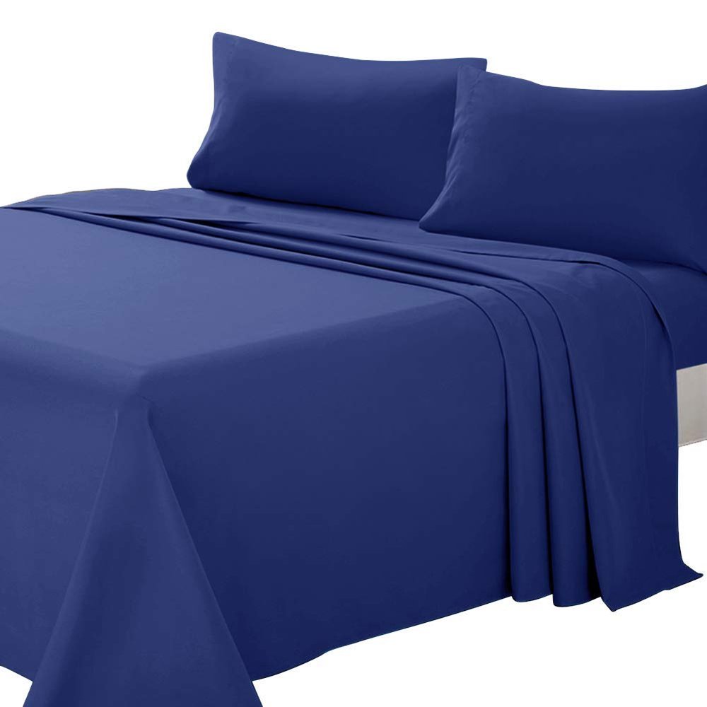 Comfort Bed Store 800 Series Organic Cotton 4PC Sheet Set (1 Flat Sheet, 1 Fitted Sheet, 2 Pillowcases) Fitted with 27 inches Deep Pocket Elegant Reliable, Super Soft, Oxford Blue, Emperor