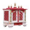 Handpainted Wooden Home Temple with Doors, Rajasthani Art (in Side Puja thali, Poja Books,God Pics.LED Lights nd More. view 2