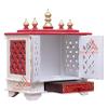 Handpainted Wooden Home Temple with Doors, Rajasthani Art (in Side Puja thali, Poja Books,God Pics.LED Lights nd More. view 3