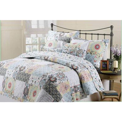 3-Piece Modern & Contemporary All Over Multi Colored Floral Patchwork Quilt King Textured Pattern Microfiber Polyester Shabby Chic Bedding Victorian Look Elegant Comfy Luxury Reversible Bedroom Decor