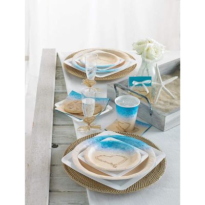 Beach Love Bridal Shower Party Tableware Bundle & Party Favors | Includes Plates, Napkins, Silverware, Cups, Table Cover, Banner, Card Box, Invitations, Confetti, Favor Bags | Serves 8 Guests