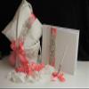 Alex Emotions Coral Flower Girl Basket, Ring Pillow, Guest Book with Pen and one Bridal Garter view 2