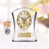 AllGiftFrames Encore Sleek Curve Crystal Clock with Gold Gear Davinci Dial Engraved Executive Gift Etch Retirement Present Year Service Coworker Birthday Graduation view 3