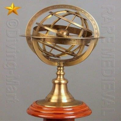 11.5" Engraved Brass Tabletop Armillary Nautical Sphere Globes World Globe Gift