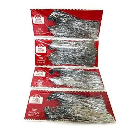 Holiday Tinsel Icicles Bundle - Includes 4 Packs of 1000 Strands