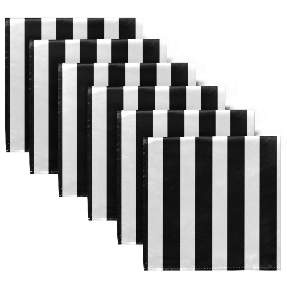 ALAZA Black White Stripes Cloth Napkins - 6pcs/Set 20 x 20 Inch Washable Polyester Dinner Napkins - Great for Weddings, Parties, Holiday Dinner & More