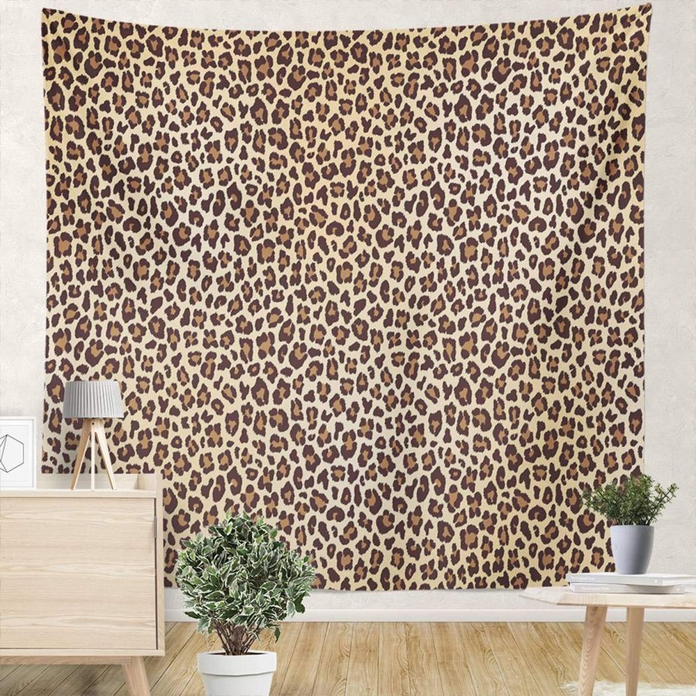 YUEMT Tapestries Wild Brown Animal Leopard Print 59.1x59.1 Inch Living Room Bedroom Dormitory Wall Hanging Tapestry Art Decoration (Set of 2)