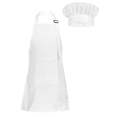 YiZYiF Kids Boys' Girls' Apron and Chef Hat set Soft Adjustable Neck Strap Kicthen Cooking Baking Wear Kit White(Apron+Hat) L(for 8-12 Years)