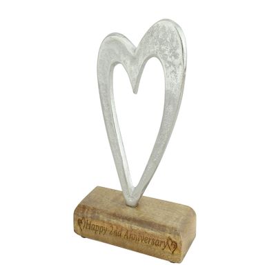 2nd Anniversary Rustic Metal Heart Decoration Free Standing Aluminium & Wooden Decoration (hssanni-2)