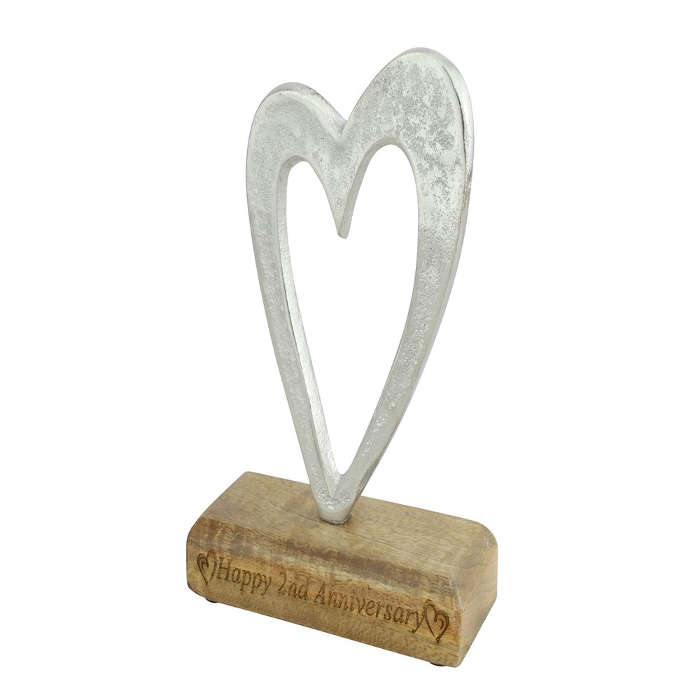 2nd Anniversary Rustic Metal Heart Decoration Free Standing Aluminium & Wooden Decoration (hssanni-2)