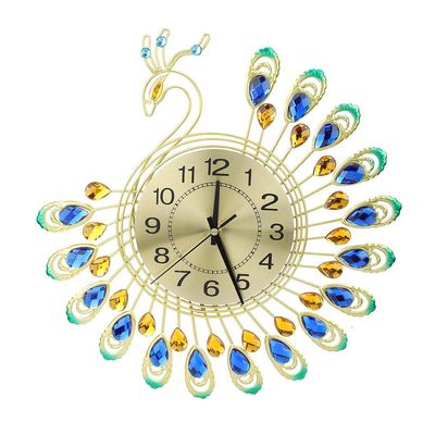 Alinory Wall Clock, Iron Modern Wall Clock Large 3D Peacock Shape Non Ticking Silent Clock for Living Room Decor