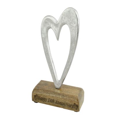 14th Anniversary Rustic Metal Heart Decoration Free Standing Aluminium & Wooden Decoration (hssanni-14)
