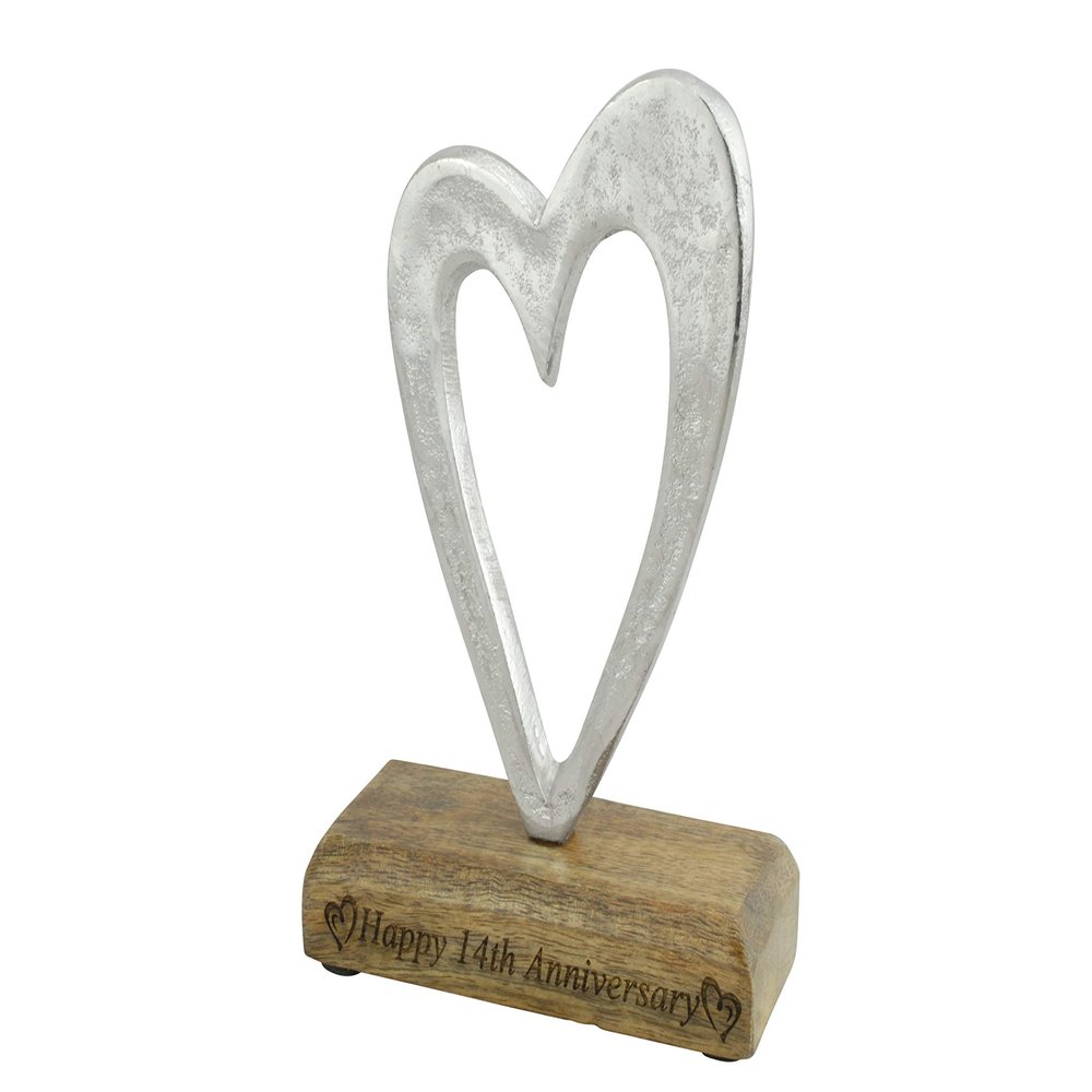 14th Anniversary Rustic Metal Heart Decoration Free Standing Aluminium & Wooden Decoration (hssanni-14)