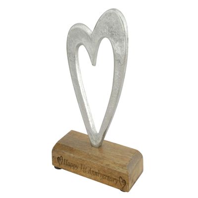 1st Anniversary Rustic Metal Heart Decoration Free Standing Aluminium & Wooden Decoration (hssanni-1)