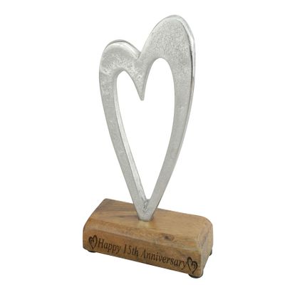 15th Anniversary Rustic Metal Heart Decoration Free Standing Aluminium & Wooden Decoration (hssanni-15)