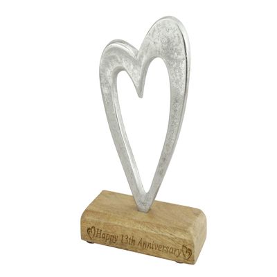 13th Anniversary Rustic Metal Heart Decoration Free Standing Aluminium & Wooden Decoration (hssanni-13)