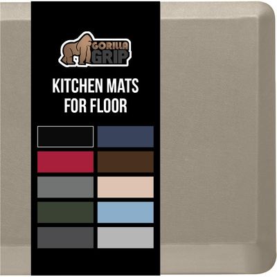 GORILLA GRIP Comfortable Cushioned Kitchen Mats for Floor, Waterproof and Stain Resistant Soft Top, 3/4 Inch Thick Ergonomic Standing Desk Anti Fatigue Mat, Foam Supports Ankles and Feet, 17x24, Taupe
