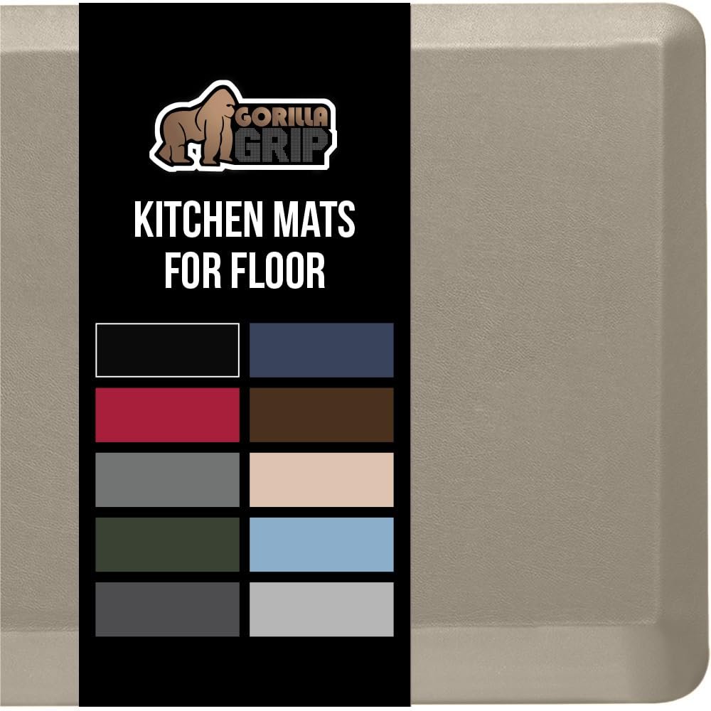 GORILLA GRIP Comfortable Cushioned Kitchen Mats for Floor, Waterproof and Stain Resistant Soft Top, 3/4 Inch Thick Ergonomic Standing Desk Anti Fatigue Mat, Foam Supports Ankles and Feet, 17x24, Taupe