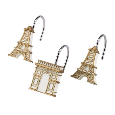 Avanti Linens - Shower Curtain Hooks, 100% Hand Painted Resin Design with Metal Hooks, Elegant Home Decor, Set of 12 (Paris Botanique)