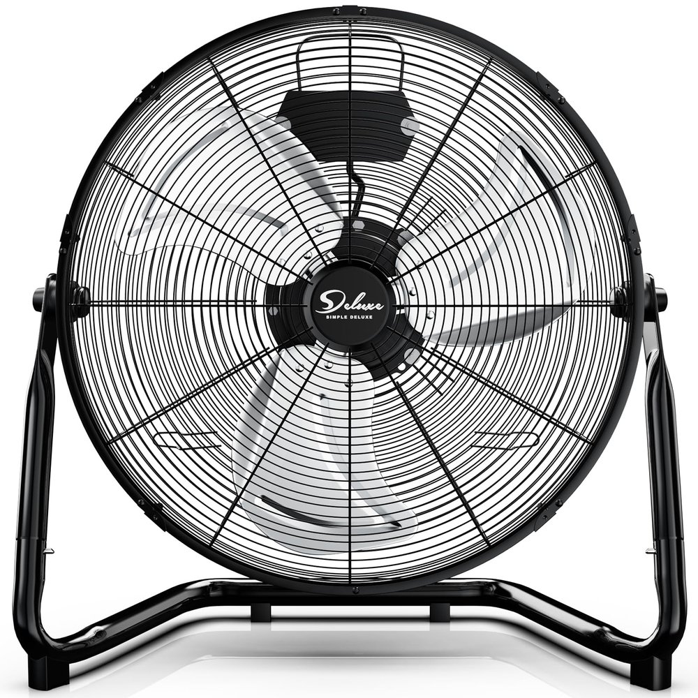 Simple Deluxe 18 Inch 3-Speed High Velocity Heavy Duty Metal Industrial Floor Fans, Black
