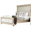Benjara Leatherette Upholstered Wooden Queen Size Bed, Silver and Gold view 1
