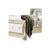 Benjara Leatherette Upholstered Wooden Queen Size Bed, Silver and Gold view 3