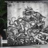 Ambesonne Nautical Bathroom Decor Shower Curtain Monochrome Marine Design Kraken Octopus Tentacle Around Ship 100% Polyester Cloth Fabric for Bathroom Decor Set with Hooks 69" W x 84" L, Charcoal Grey view 3