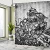 Ambesonne Nautical Bathroom Decor Shower Curtain Monochrome Marine Design Kraken Octopus Tentacle Around Ship 100% Polyester Cloth Fabric for Bathroom Decor Set with Hooks 69" W x 84" L, Charcoal Grey view 4