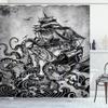 Ambesonne Nautical Shower Curtain Monochromatic Marine Ocean Design of Kraken Octopus Tentacle Around Ship Fabric for Maritime Bathroom Decor Set with Hooks Home and House 69" W x 75" L, Charcoal Grey view 1