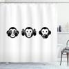 Ambesonne Monkey Shower Curtain, See No Evil Hear No Evil Speak No Evil Animal Graphic Simple Illustration, Cloth Fabric Bathroom Decor Set with Hooks, 69" W x 84" L, Charcoal Grey White view 1