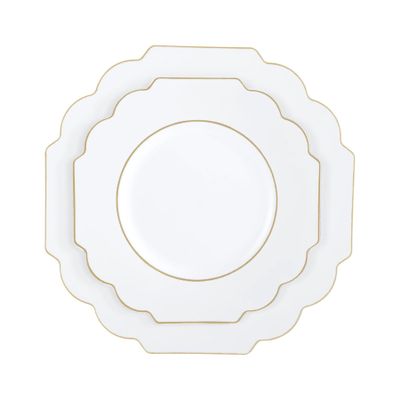 10.7" White/Gold Flower Dinner Plates /20Pk