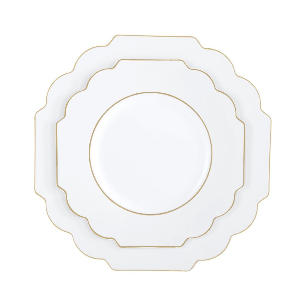 10.7" White/Gold Flower Dinner Plates /20Pk