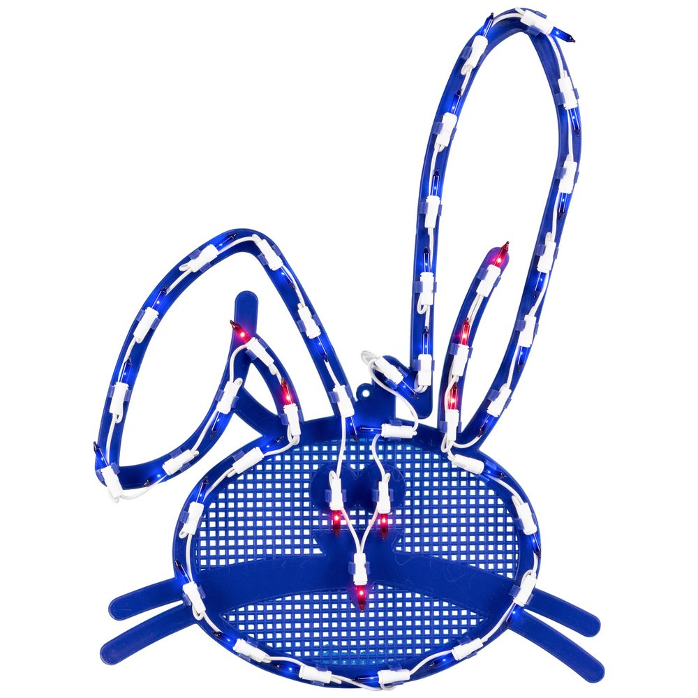 Northlight Lighted Bunny Head Easter Window Decoration - 17" - Blue