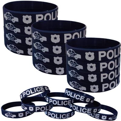 CupaPlay 48PCS Police Party Rubber Wristbands- Police Birthday Party Favors Supplies Gifts - Halloween Goodie Bag Stuffers Fillers Silicone Wristband