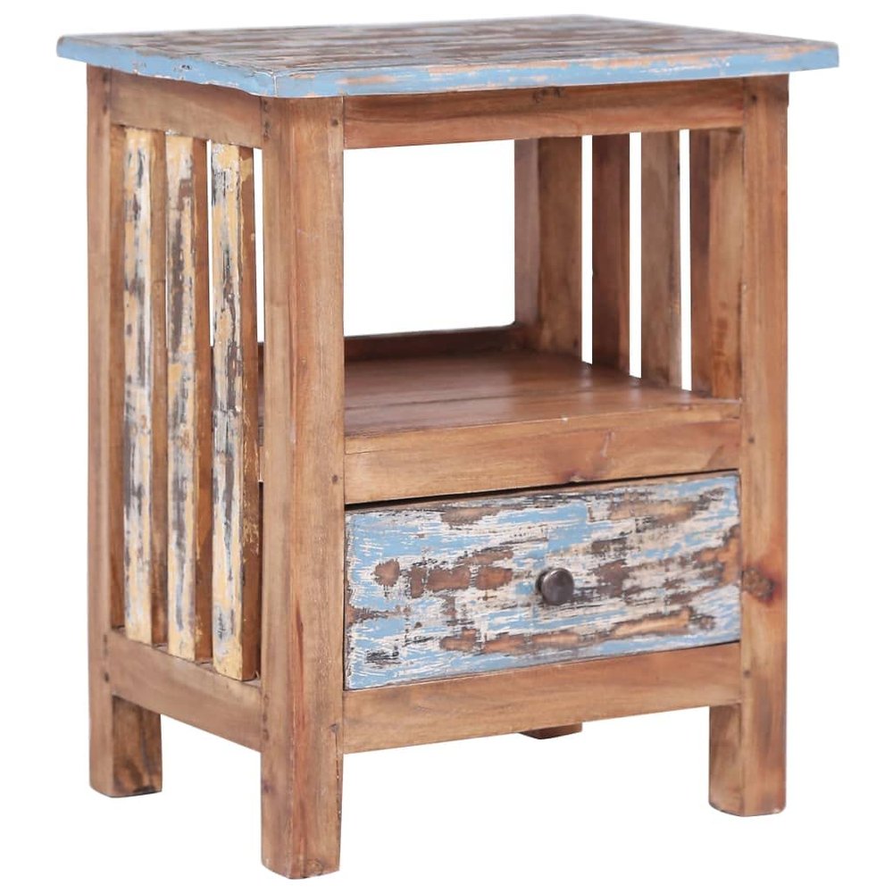 vidaXL Solid Reclaimed Wood Bedside Cabinet- Handcrafted Universal Table with Drawer, Perfect for Bedroom, Living Room