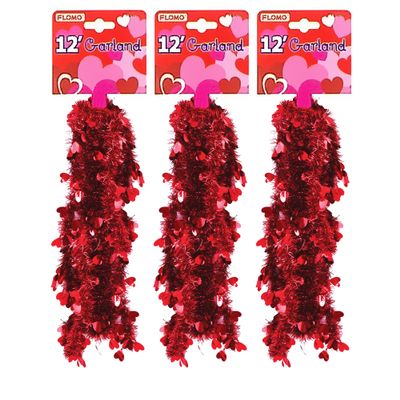 Needzo Heart Tinsel Garland, Valentines and Galentines Day Decorations, 36 Feet Total (Pack of 3)