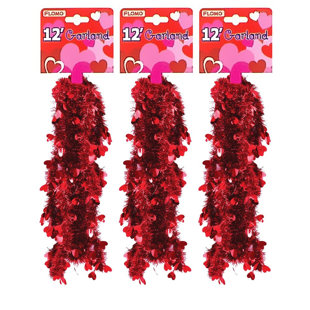 Needzo Heart Tinsel Garland, Valentines and Galentines Day Decorations, 36 Feet Total (Pack of 3)