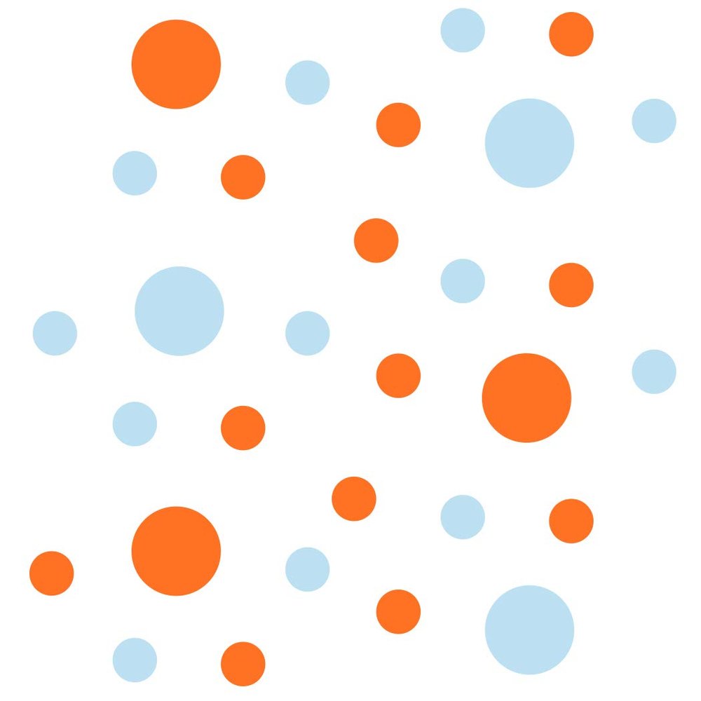 DecalVenue.com Baby Blue/Orange Vinyl Wall Stickers - 2 & 4 inch Circles (300 Decals)