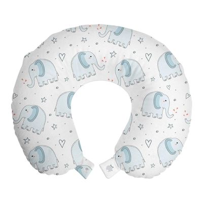 Ambesonne Animal Travel Pillow Neck Rest, Cartoonwith Hand Drawn Hearts and Stars, Memory Foam Traveling Accessory for Airplane and Car, 12", Blue Cinnamon