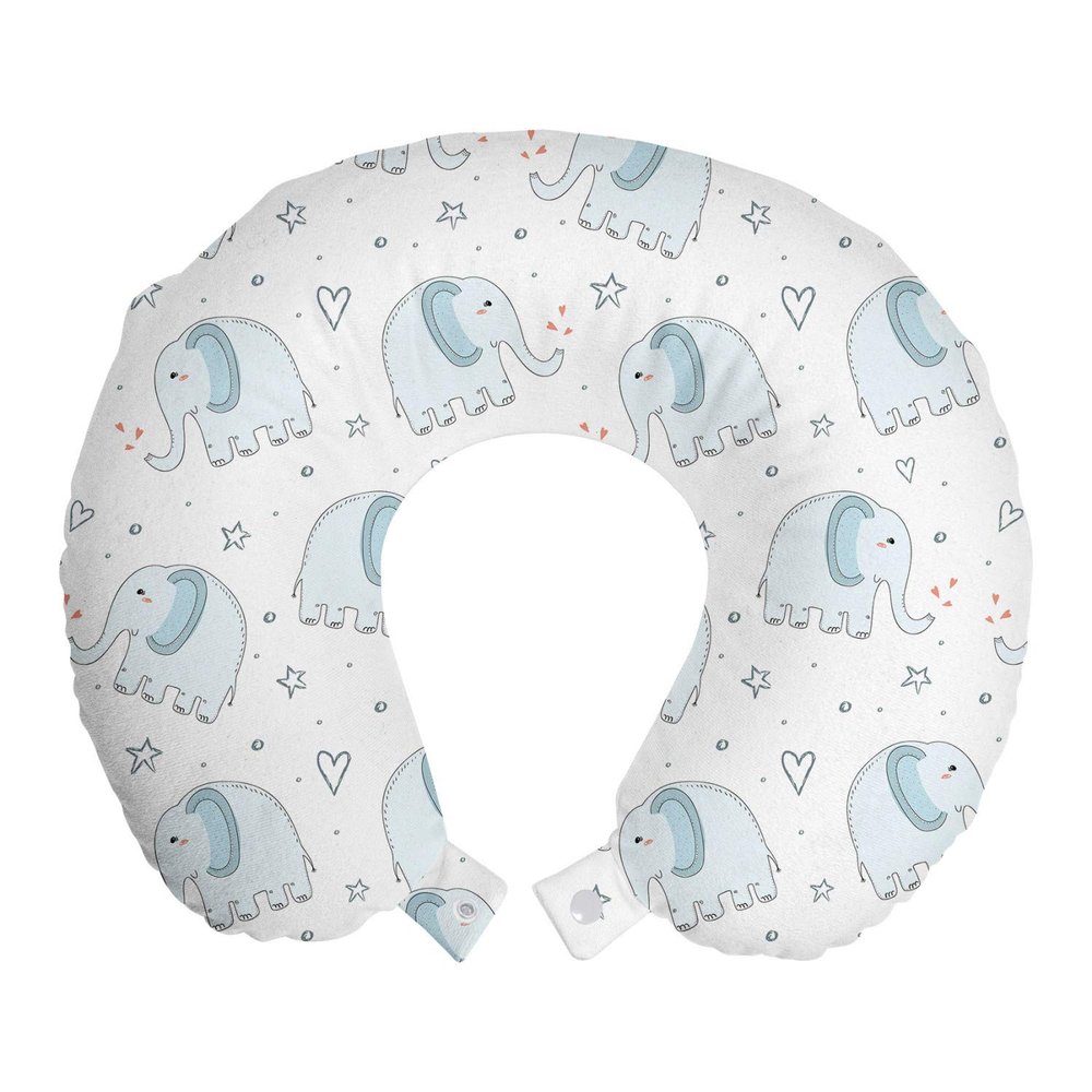 Ambesonne Animal Travel Pillow Neck Rest, Cartoonwith Hand Drawn Hearts and Stars, Memory Foam Traveling Accessory for Airplane and Car, 12", Blue Cinnamon