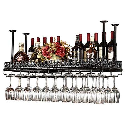 Adjustable Metal Ceiling Hanging Bar Glass Rack Retro Upside Down Stemware Goblet Wine Glass Holder Restaurant Cafe Tableware Bottle Floating Shelf