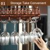 Adjustable Metal Ceiling Hanging Bar Glass Rack Retro Upside Down Stemware Goblet Wine Glass Holder Restaurant Cafe Tableware Bottle Floating Shelf view 4