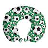 Ambesonne Soccer Travel Pillow Neck Rest, Various Sizes Footballs Pattern Active Lifestyle Popular Sport from Europe, Memory Foam Traveling Accessory for Airplane and Car, 12", Green Black White view 1