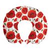 Ambesonne Poppy Flower Travel Pillow Neck Rest, Springs Ladybugs Animals and Plants Flora Fauna Nature, Memory Foam Traveling Accessory for Airplane and Car, 12", Orange Olive Green White view 1