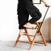 Folding 4 Tread Stepstool Ladder, Dual-use Dining Chair/Wood Step Stool with Handle Ascending Stool for Kids & Adults, Home Garden Tool Max. 200kg, Dark Walnut view 3