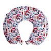 Ambesonne London Travel Pillow Neck Rest, Pattern with London Queen Elizabeth Umbrella Tea Party Map Travel Theme, Memory Foam Traveling Accessory for Airplane and Car, 12", Ruby Blue view 1