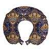 Ambesonne Asian Travel Pillow Neck Rest, Oriental Antique Pattern Foliage Inspirations Geometrical Design, Memory Foam Traveling Accessory for Airplane and Car, 12", Purple Yellow view 1