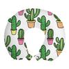 Ambesonne Cactus Travel Pillow Neck Rest, Vases and Pots with Flowers Cartoon Drawing Colorful Summer Plants Design, Memory Foam Traveling Accessory for Airplane and Car, 12", Peach Pink Green view 1